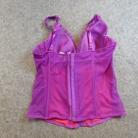 Victoria Secret Corset Women 36C NWT Purple Boned Mesh Ruffle Bustier Y2K
