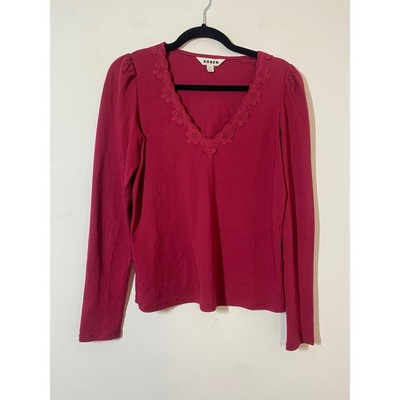 Boden Flora Top Spitze V-Ausschnitt Gr. 8 Burgunderrot Jersey Material Freizeit Basics