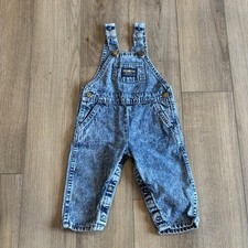 Vintage 80s OshKosh B'Gosh Acid Wash Denim Vestbak Overalls Toddler Size 18M USA