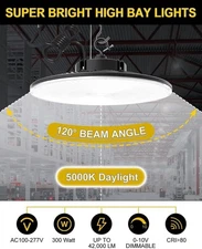 Commercial 150W/200W/240W/300W UFO LED High Bay Light Dimmable Fixture 5000K USA