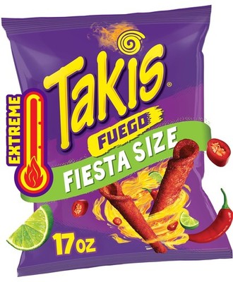Takis Fuego 17 oz Fiesta Size Bag, Hot Chili Pepper  Lime Flavored Extreme Sp...