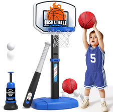 2-In-1 Toddler Basketball Hoop and T Ball Set Indoor Outdoor Toy for Kid Age 3-5