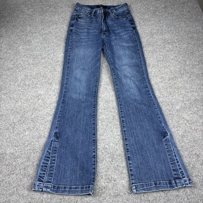 Judy Blue Jeans Women s 7/28 Flare Bell Bottom Dark Wash Side Slit Blue Denim