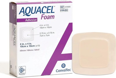 ConvaTec 420680 AQUACEL Foam 4''x4'' Wound Dressing 4 x 4 (10 Count) Exp 01/2028