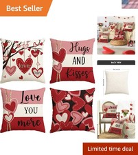 Valentine's Day Pillow Covers Love You More Heart Stripe 18x18 Set of 4