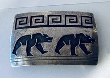 Hopi Lawrence Saufkie Sterling Silver Bear Buckle 1970s Native American Indian