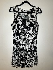 Carole Little Black & White Floral Sleeveless Dress Size 12