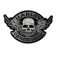 Harley Davidson Owners Group H.O.G. Large Winged Skull Silver Patch 10.5  x 7  
