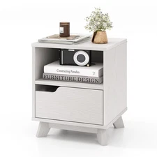 Nightstand Sofa Side End Table with Storage Shelf & Drawer Space-Saving White