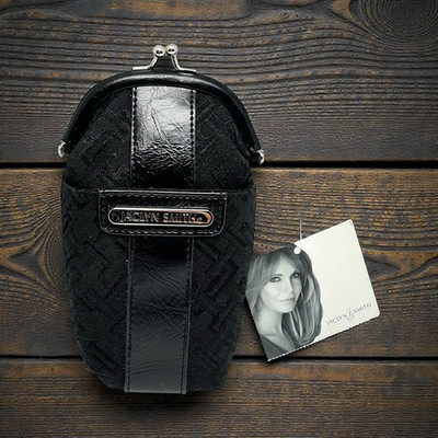 Vintage Jaclyn Smith Cigarette Case Kiss Lock Black Jaquard Lighter Slip Pocket