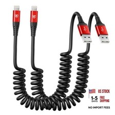 Coiled Lightning Cable 3ft, 2 Pack iPhone Charger 3FT Red USB A to Lightning