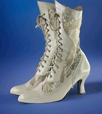 Victorian Lace Oak Tree Farms Boots Saloon Girl Sz 10 2.5" heel Steampunk Weddin