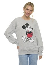 Women's Mickey Mouse Sweatshirt Crew Neck Gray Classic Distressed Print Disney