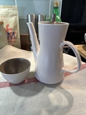 Poole Pottery Twintone Oyster &sepia Mushroom Coffee Pot And Sugar Bowl