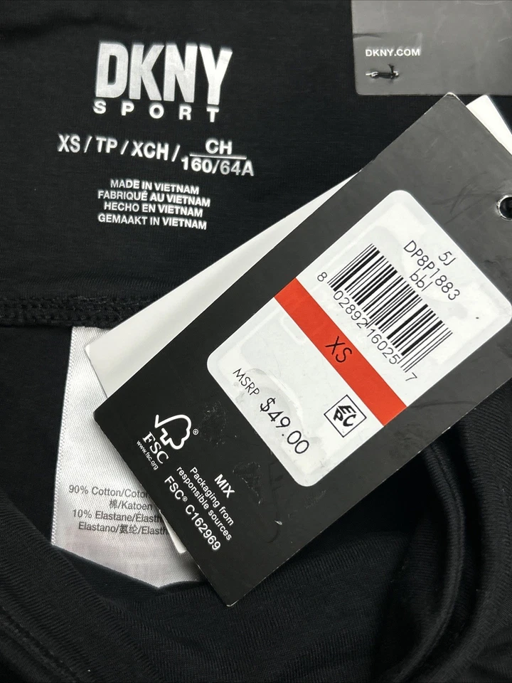 DKNY Sport Women's XS High-Waist 7/8 Leggings Logo Striped Tight Black NWT - Image 3 of 4