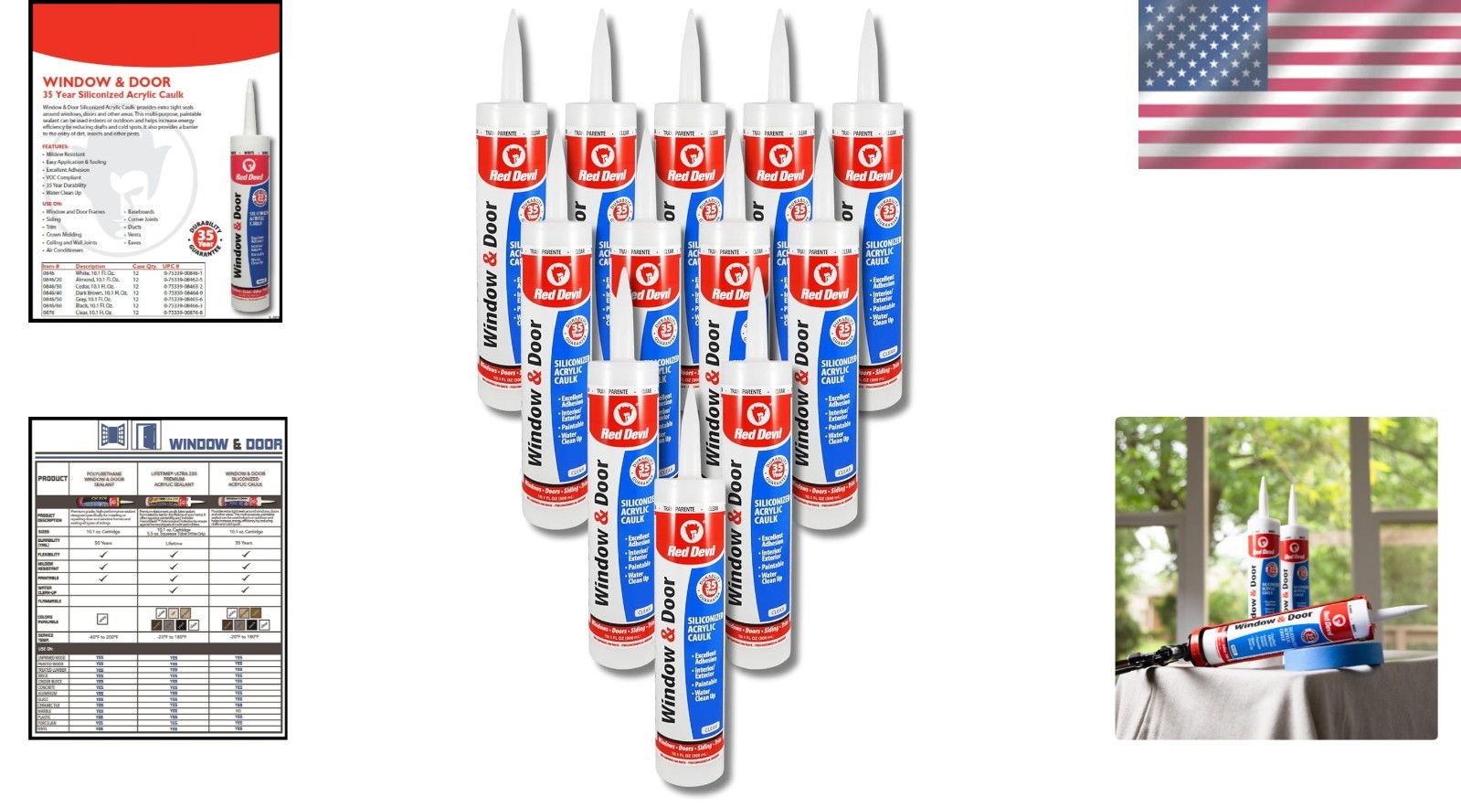 Window & Door Acrylic Caulk Clear, 10.1 oz, Pack of 12