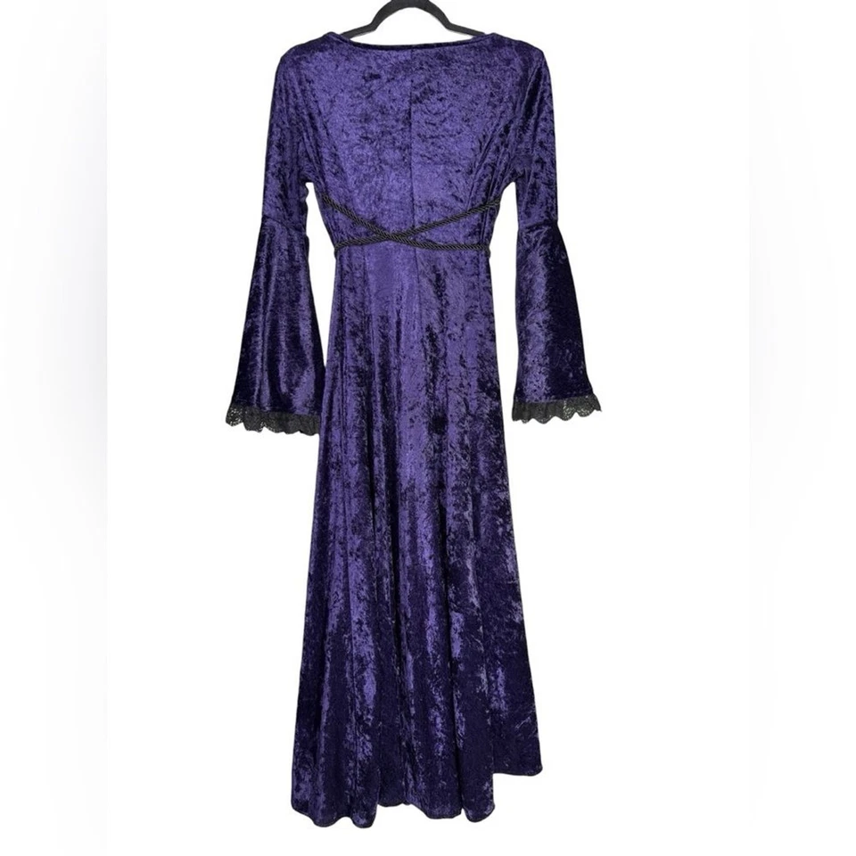 VTG Eternal NYC Purple Crushed Velvet Gothic Witch Dress Sz Large Bell Sleeves - Image 2 of 4