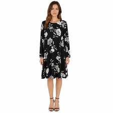 Old Navy Womens Black White Floral Long Sleeve Jersey Swing Mini Dress Small