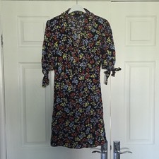 New Look Size 12 Multi Floral Tea Dress 100% Viscose Tie Sleeve