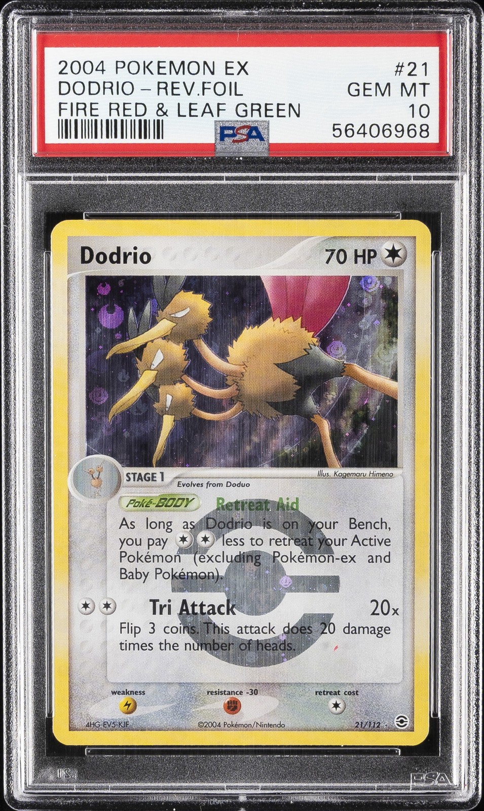 2004 POKEMON EX FIRE RED & LEAF GREEN #21 DODRIO-REVERSE FOIL PSA 10