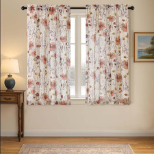 Printed Floral Short Curtains 45 Inches Length 2 Panels Set, Exquisite Farmhouse