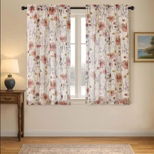 Printed Floral Short Curtains 45 Inches Length 2 Panels Set, Exquisite Farmhouse