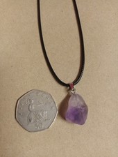 Amethyst Irregular Crystal Gemstone Natural Chakra Pendant + 45cm Braided Cord