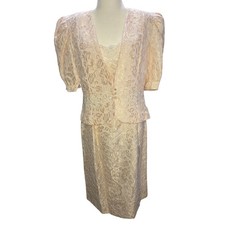 Vintage Cachet Bari Protas Lace Dress Set Women 13/14 Pink Formal Wedding USA