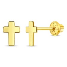 14k Yellow Gold Classic Cross Screw Back Earrings for Toddlers  Little Girls