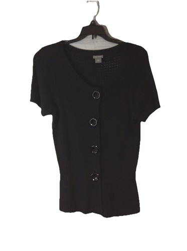 Ann Taylor Women’s Black Cardigan Button Front Short Sleeve Size Large 080838