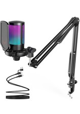 FIFINE Gaming PC USB Microphone, Podcast Condenser Mic with Boom Arm, Pop Filter