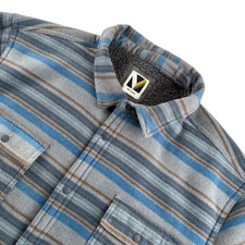 Voyager Men’s Sherpa Fleece Striped Snap-Closure Trucker Jacket Blue/Gray • XL