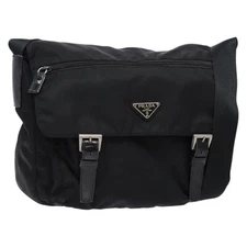 PRADA Shoulder Bag Nylon Silver Black Auth yk19255