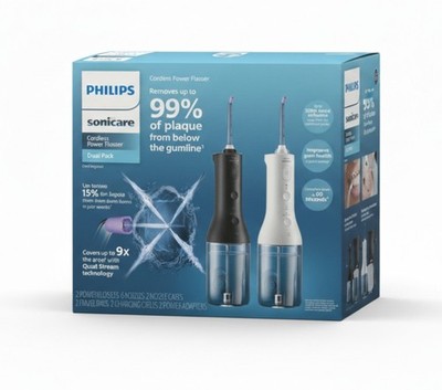 Philips Sonicare Cordless Power Flosser 3000 Dual Pack Black White OPEN BOX
