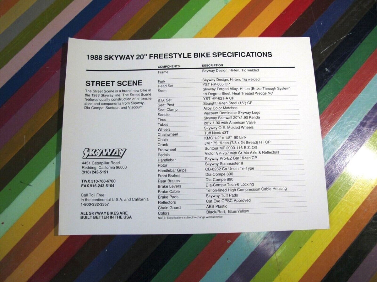 vtg 1980s BMX promo 1988 Skyway Street Scene promo flyer vtg 1980s BMX promo 1988 Skyway Street Scene promo flyer