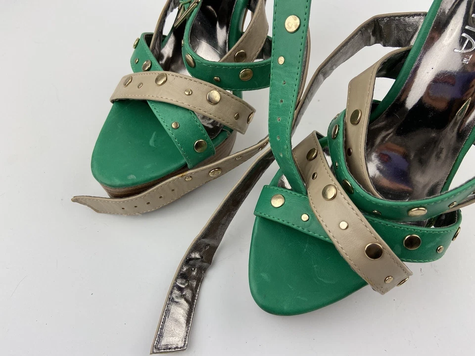 Liliana Women's Open Toe Strappy Pump High Heel Size 8 Sandal Green Shoes - Image 2 of 4