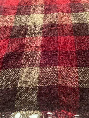 Pottery Barn Plaid Chenille Throw Blanket Wine Fringe 48"x60" - Picture 3 of 12