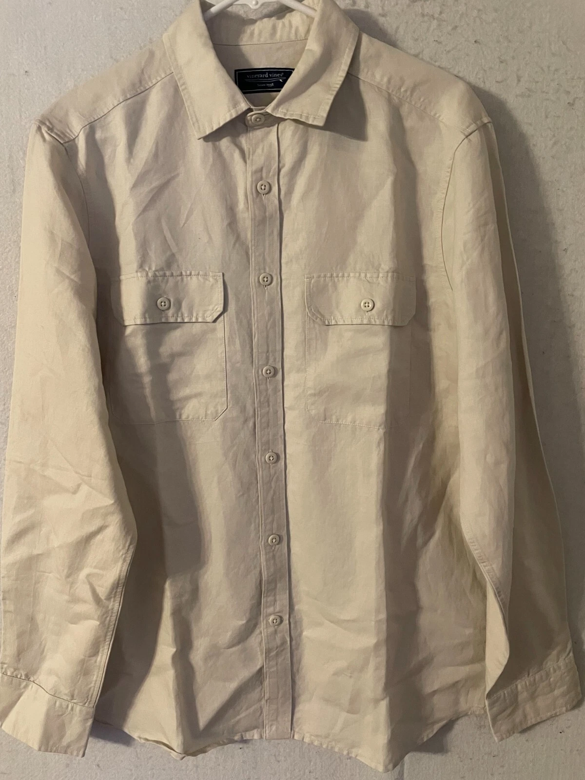 VINEYARD VINES M XL Mens Linen Cotton Shirt Classic Twill Workshirt Safari Stone