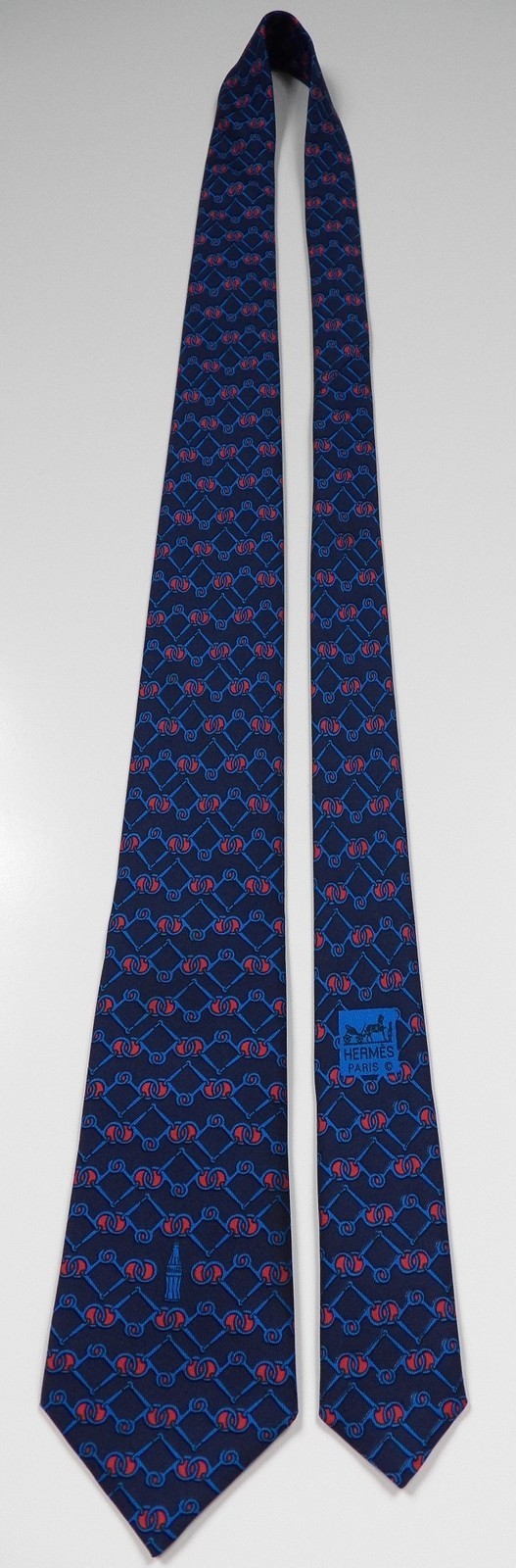 HERMES FRANCE MENS 100percent SILK NECK TIE COLLECTORS RARE COCA COLA BOTTLE COKE BLUE image 2