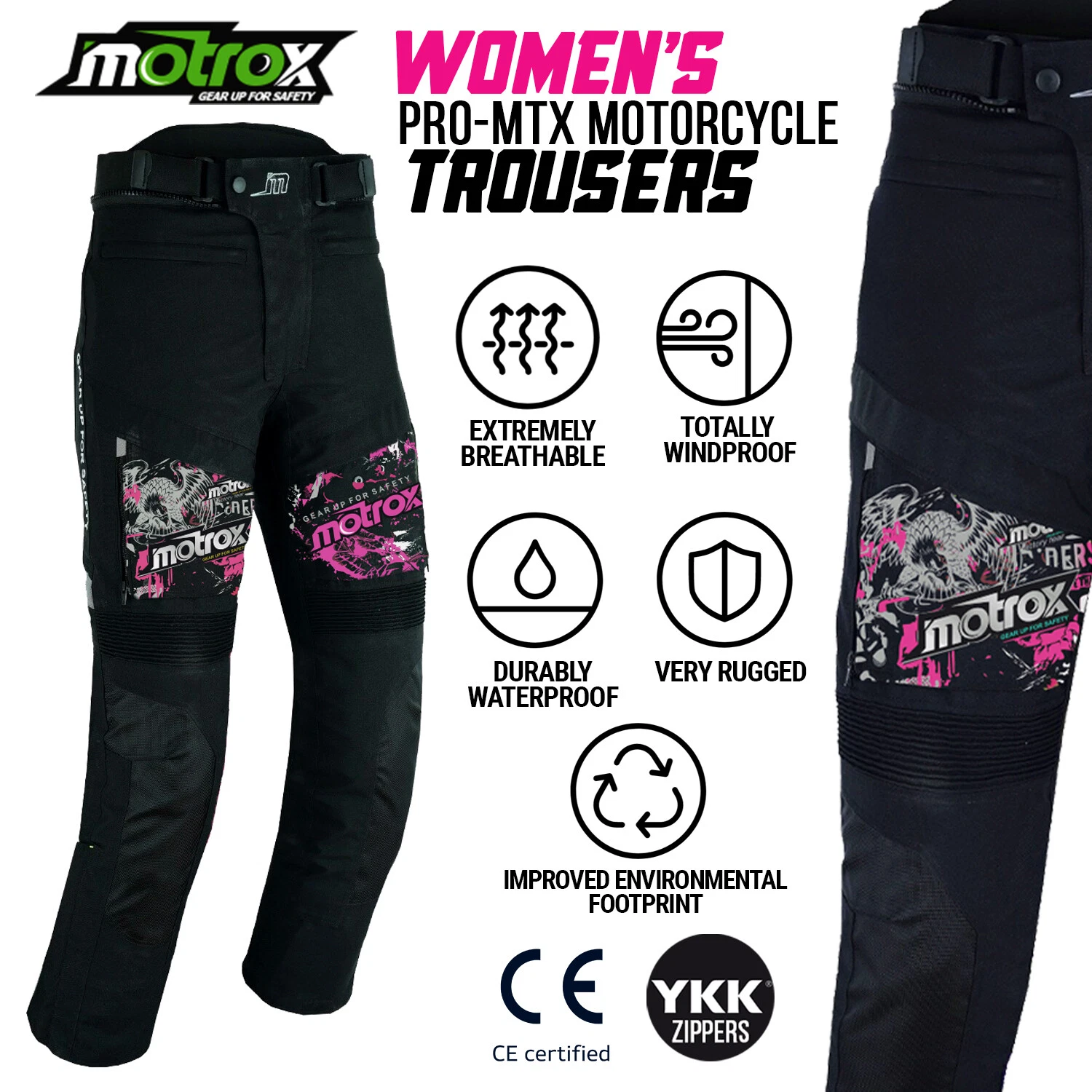 Womens Motorbike Motorcycle Waterproof Cordura Textile Trousers Pants CE Armour
Opens in a new windo