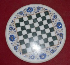 Tavolo Da Scacchi In Marmo 18" Piano Pietra Dura Intarsio Artigianale