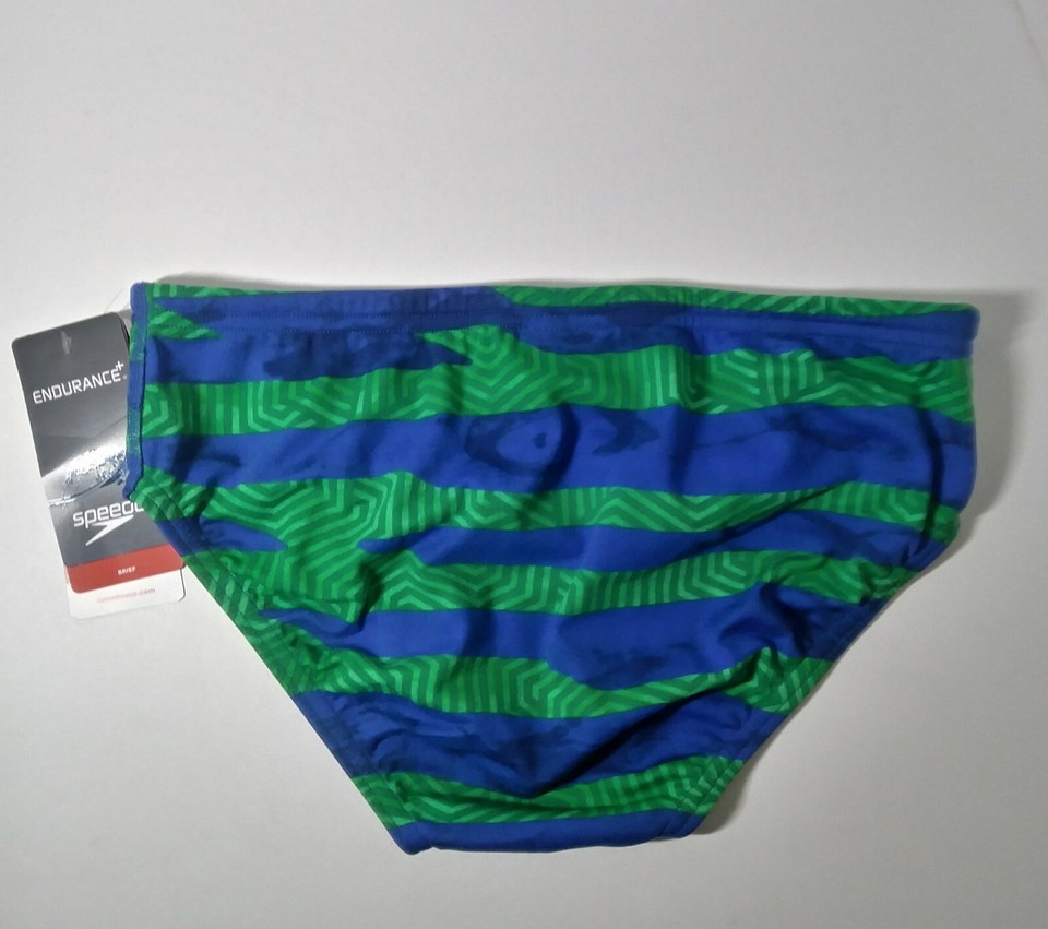 SPEEDO Endurance Men's 32 Athletic Swim Briefs Blue Green Contort