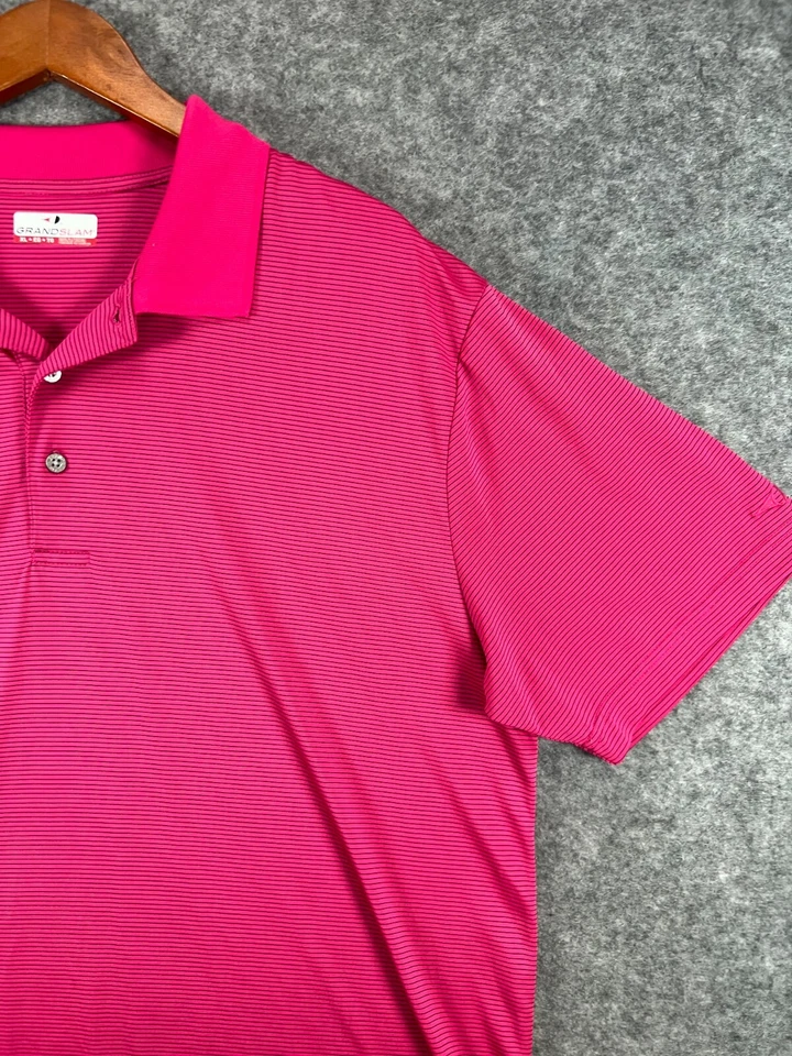 Grand Slam Polo Shirt Mens XL Pink Stripe Golf Short Sleeve Casual Work - Image 4 of 4