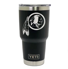 Washington Redskins YETI Laser Engraved Colster, 20 or 30 oz Black Tumbler 