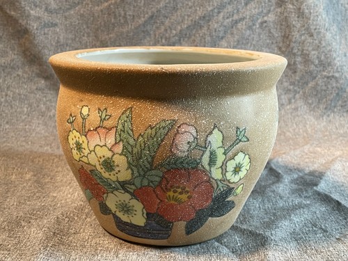 Asian Fish Bowl Planter - Flower Pot - Dusty Pink with Floral Design - Ceramic - Picture 5 of 11