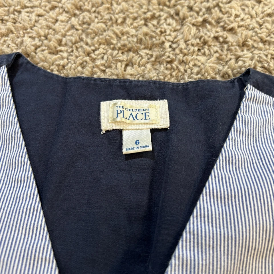 Chaleco de bolsillo The Childrens Place talla 6 azul blanco para niños 100 % algodón 4 botones* Foto 2 de 4