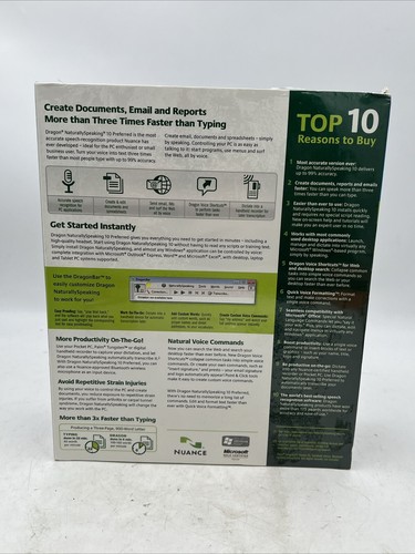 Dragon NaturallySpeaking 10 Preferred Speech Recognition Software Sealed - Picture 2 of 6