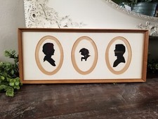 Vintage Mid Century Framed Trio of Family Silhouettes Including Pet Dog