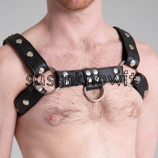 Stylish PU Leather Bondage Clubwear Costume with Chest Body Harness Straps