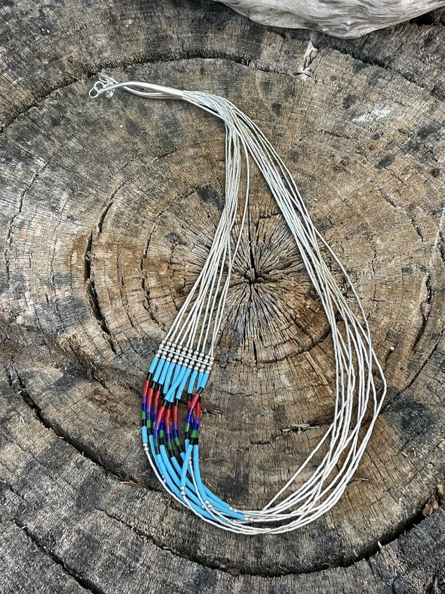 Navajo Liquid Silver Multi Stone Beaded Cascading Necklace eBay